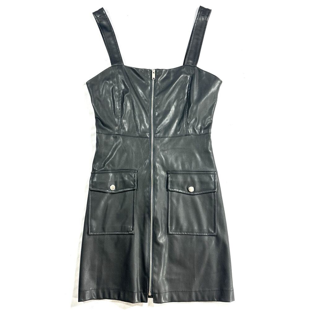 Love Tree Vegan Leather Sleeveless Strappy Dress Size Small No Belt - Picture 3 of 12